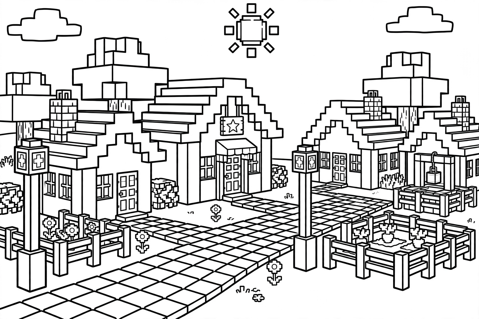 Village-stree- coloring-page