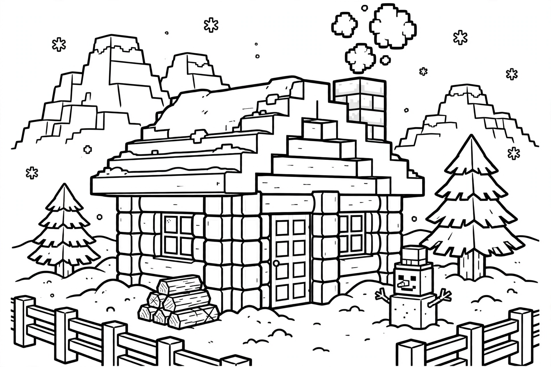 Snowy-cabin-coloring-page