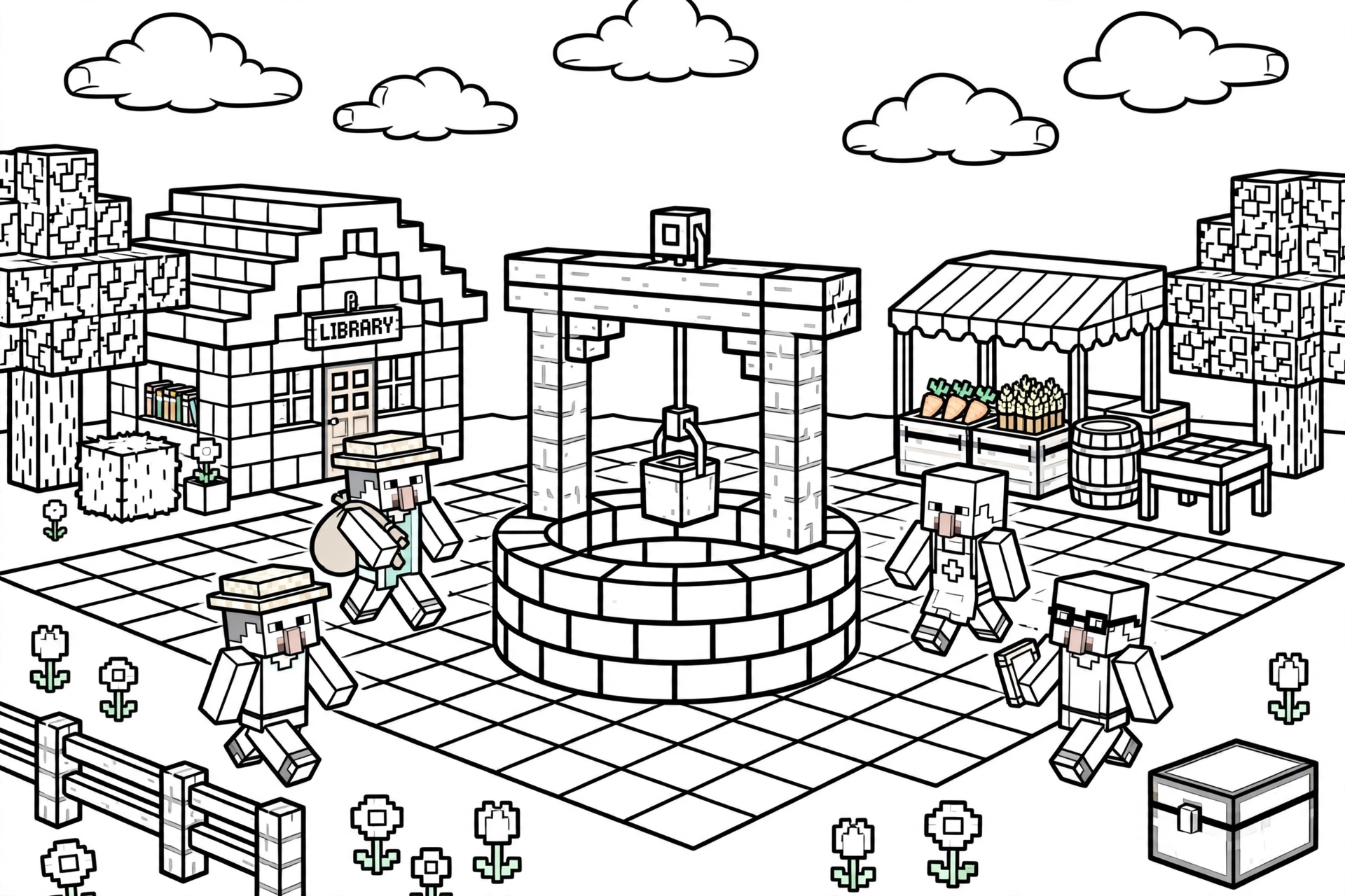 Village-well-plaza-coloring-page