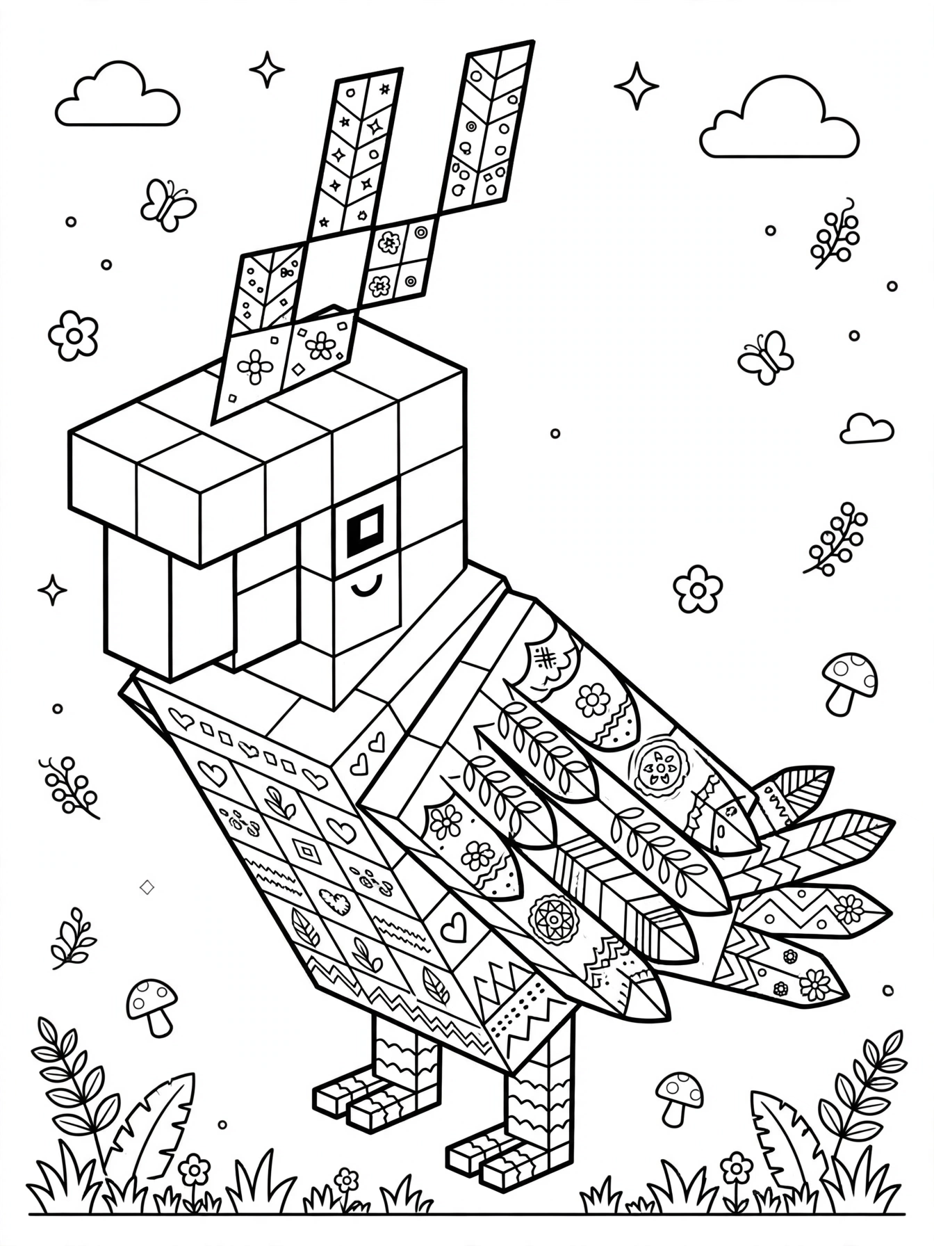 Minecraft Parrot coloring page - feathers