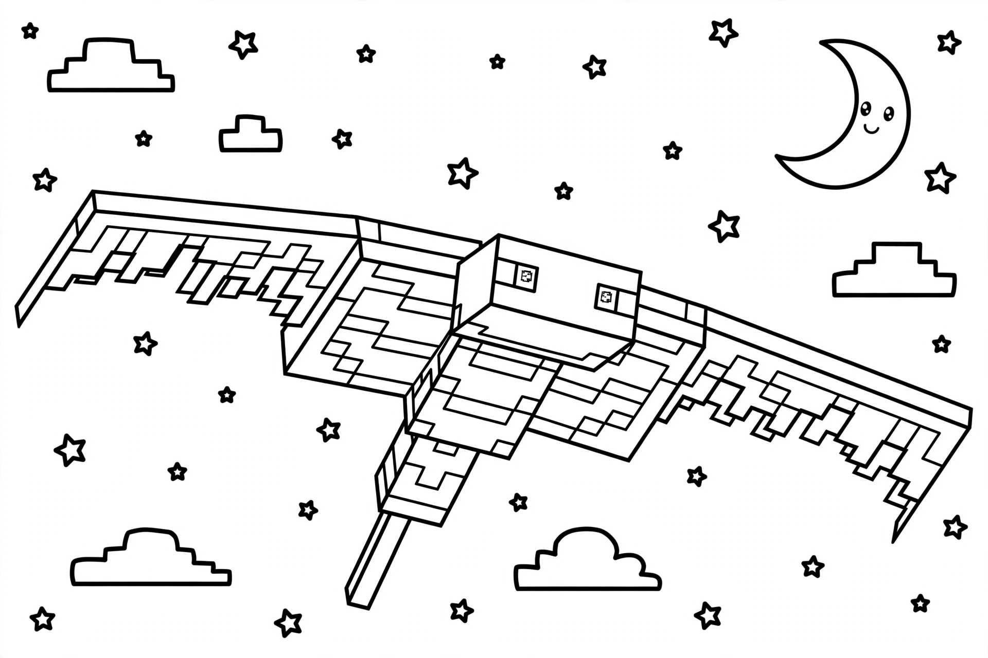 Minecraft Phantom coloring page - night sky