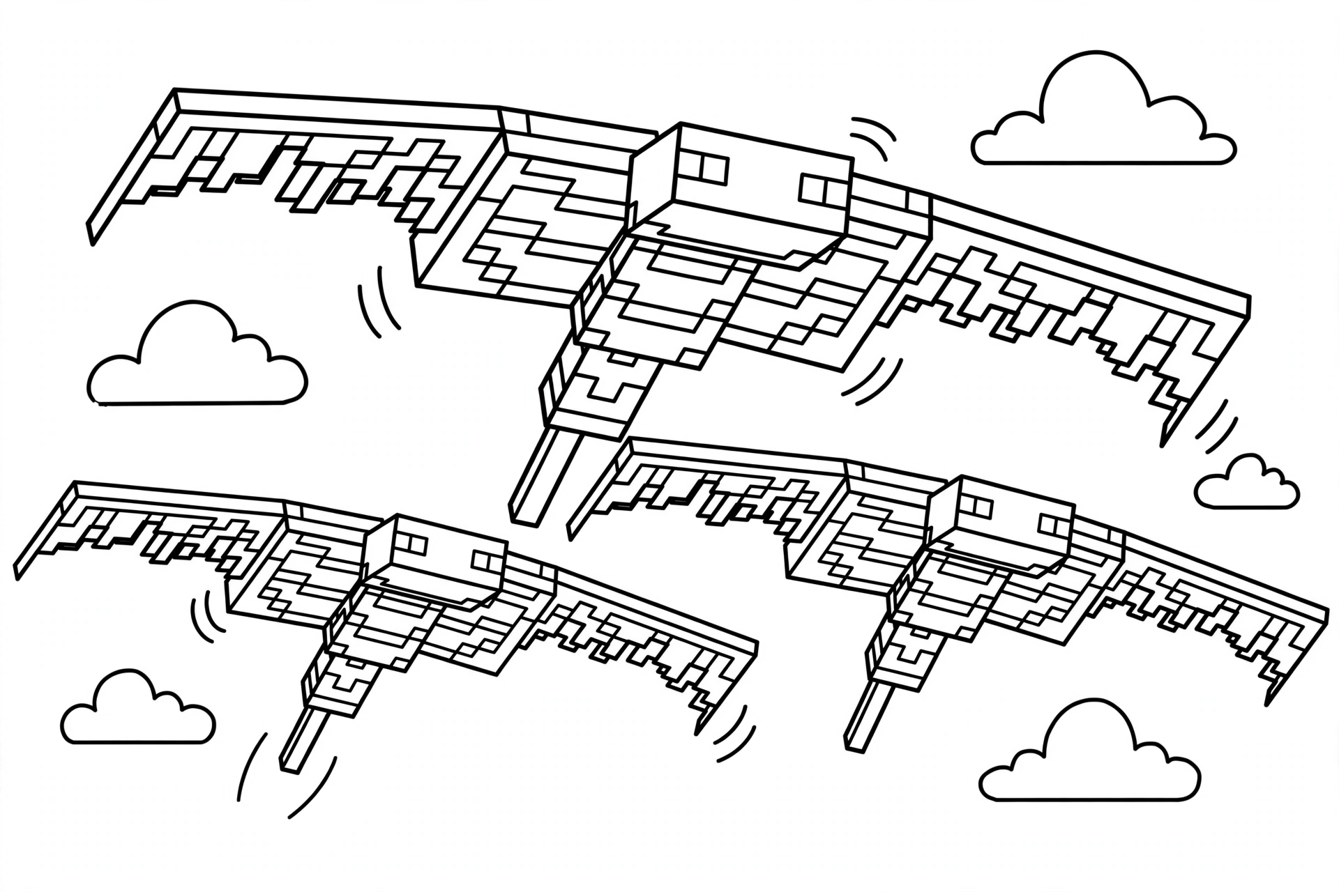 Minecraft Phantom coloring page - group flying