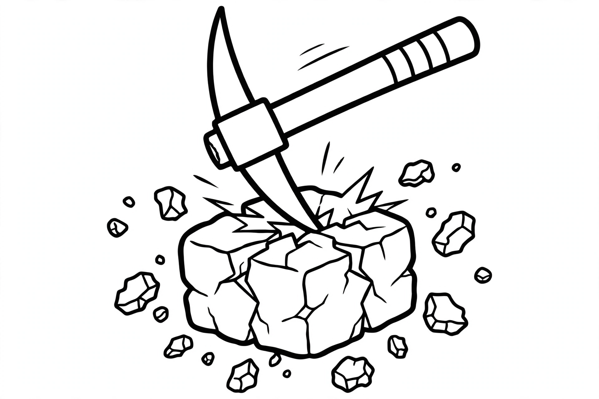 Pickaxe breaking block coloring page