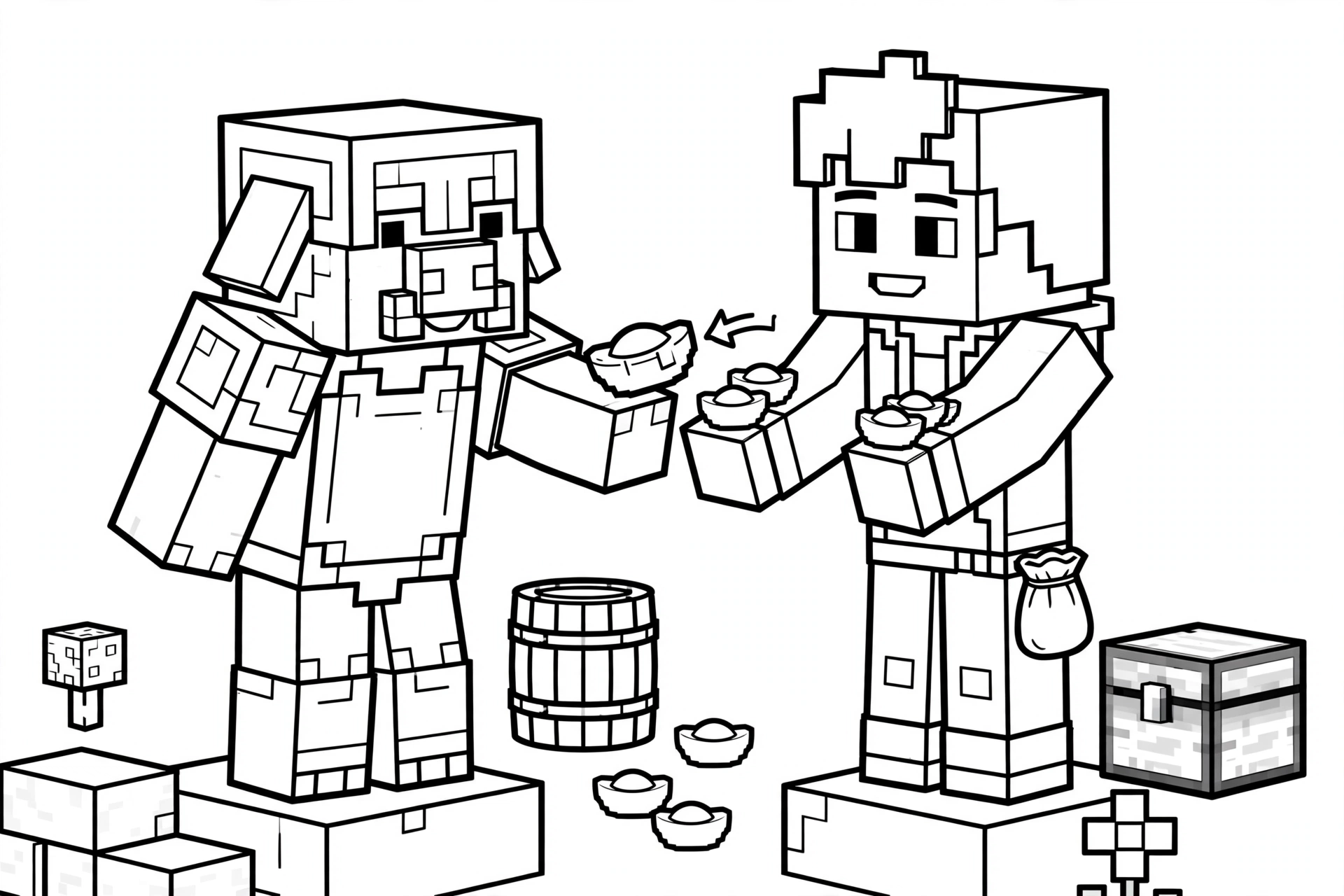 Minecraft Piglin coloring page - bartering