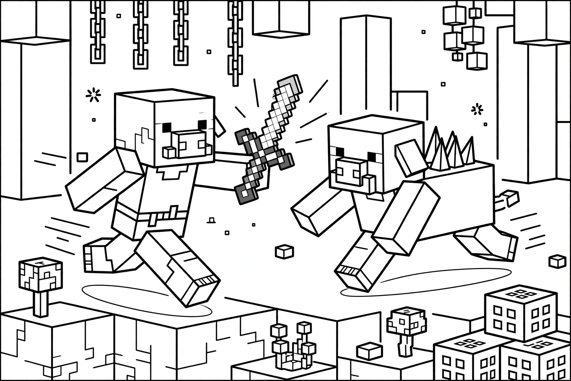 Minecraft Piglin coloring page - hunting