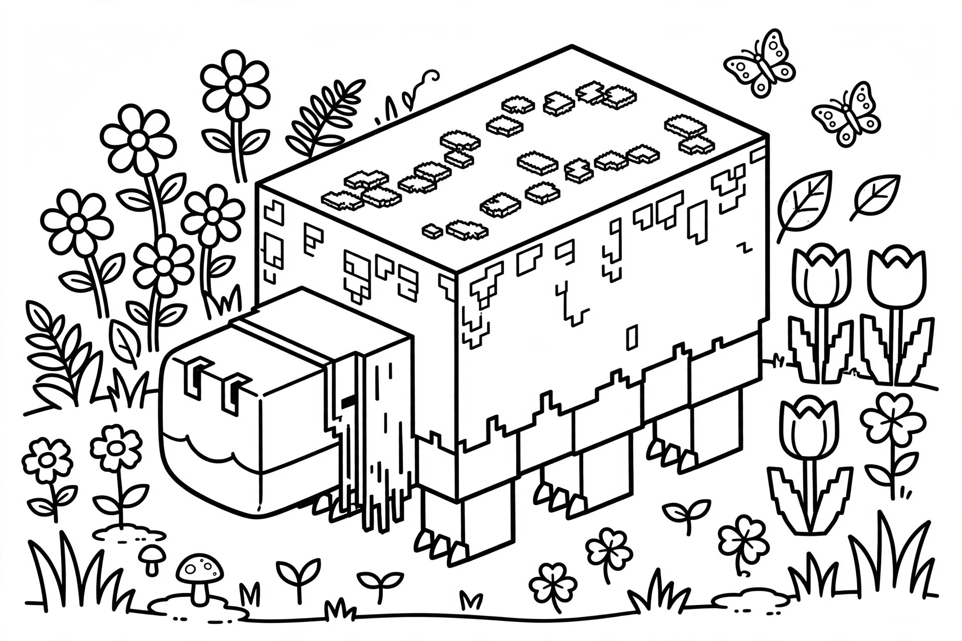Minecraft Sniffer coloring page - in the garden