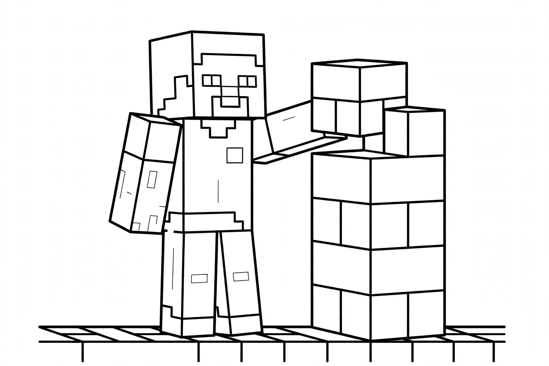 Minecraft Steve coloring page - building