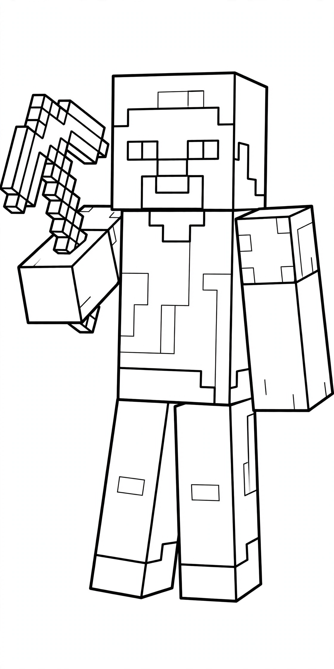 Minecraft Steve coloring page - holding pickaxe