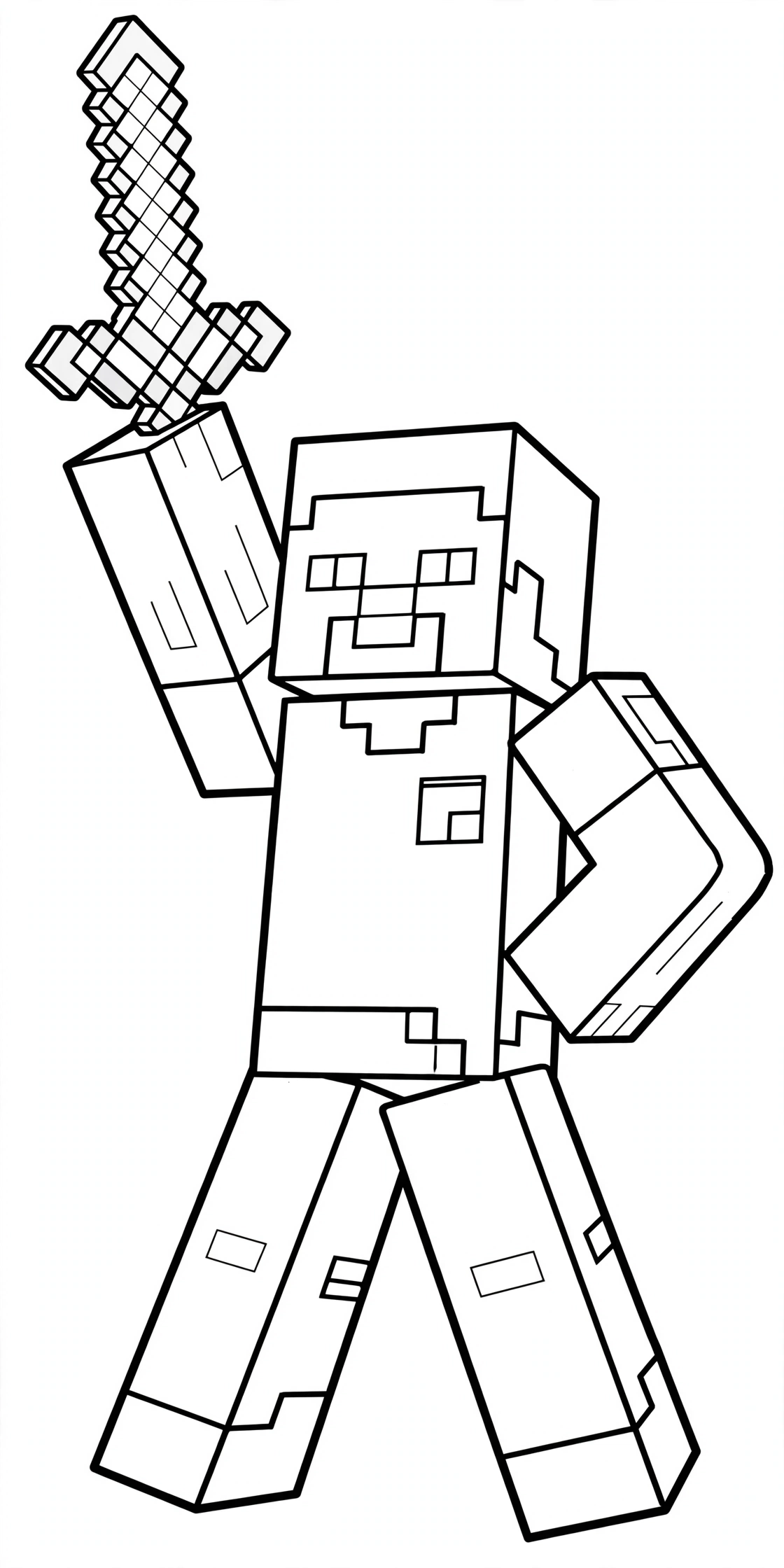 Minecraft Steve coloring page - with sword