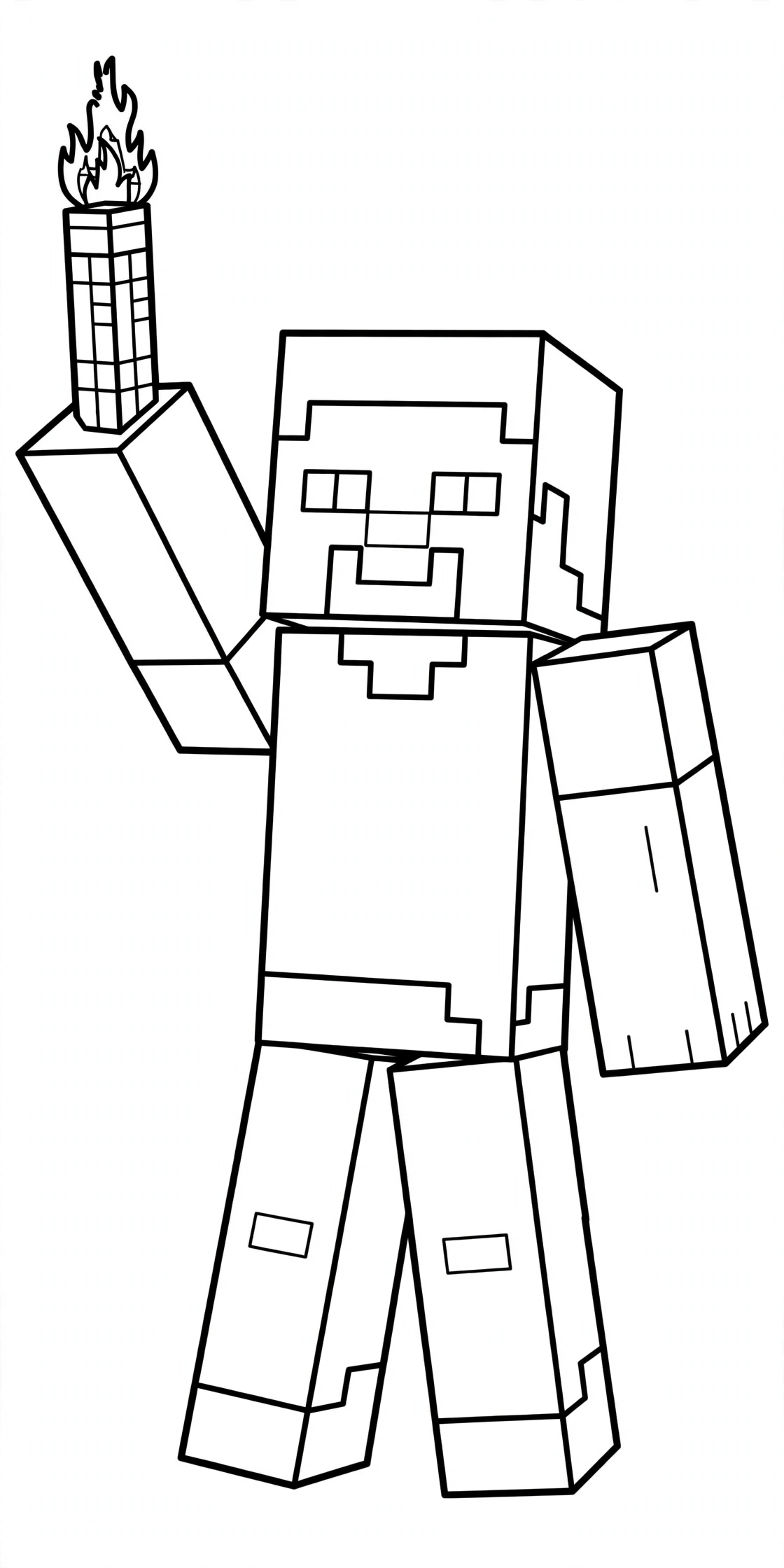 Minecraft Steve coloring page - holding torch