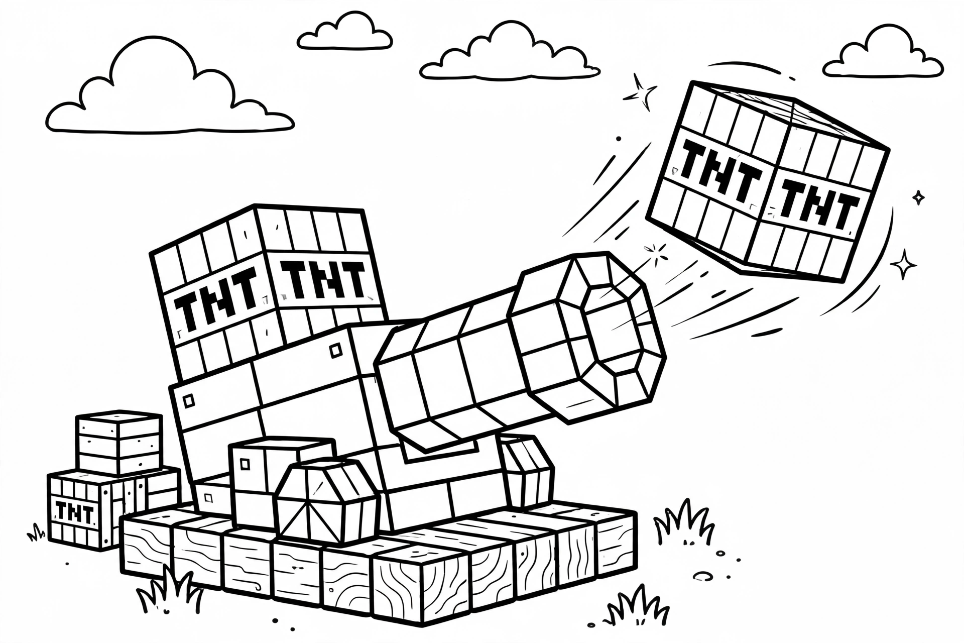 Minecraft TNT coloring page - cannon