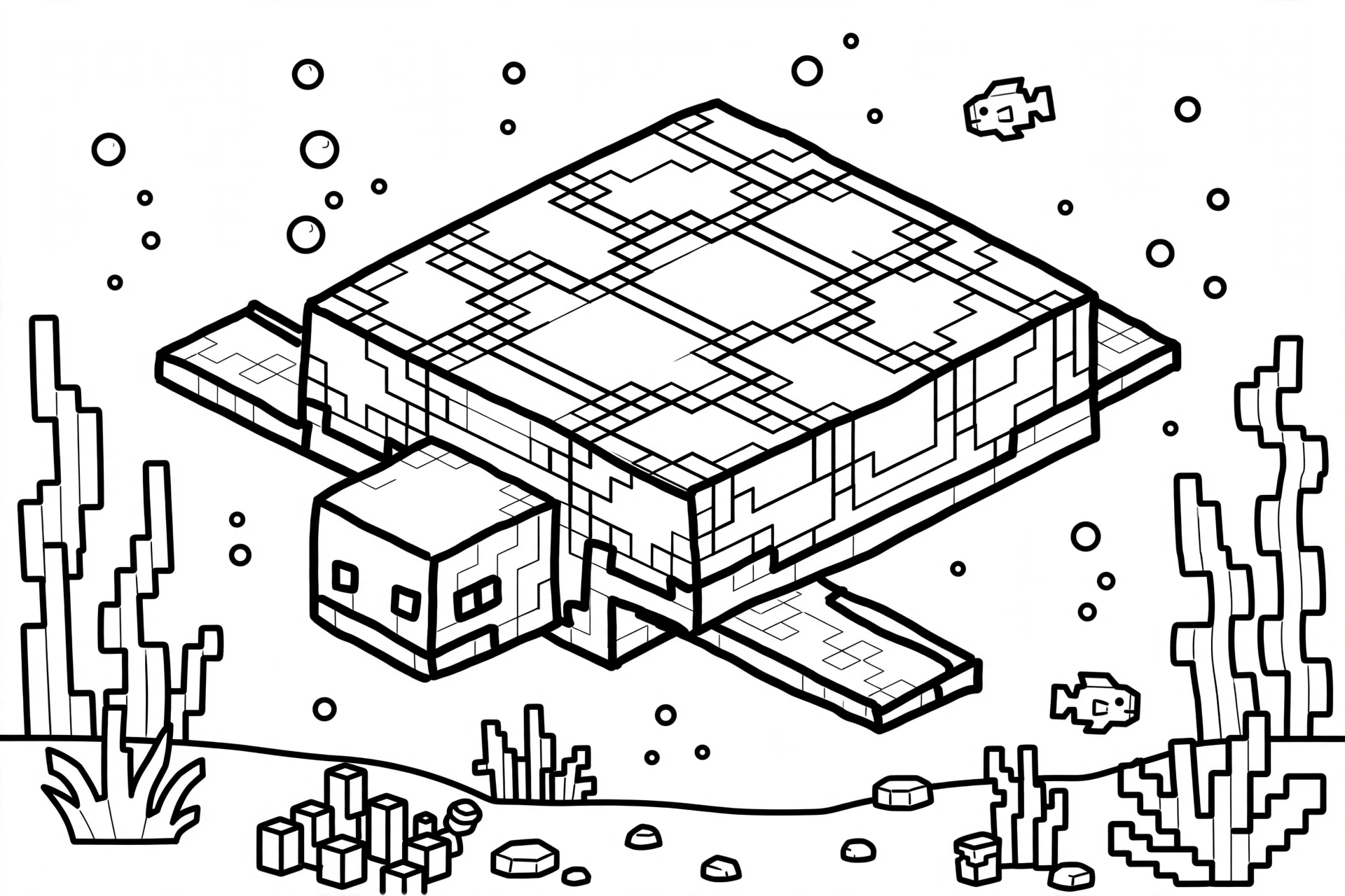 Minecraft Turtle coloring page - swimming