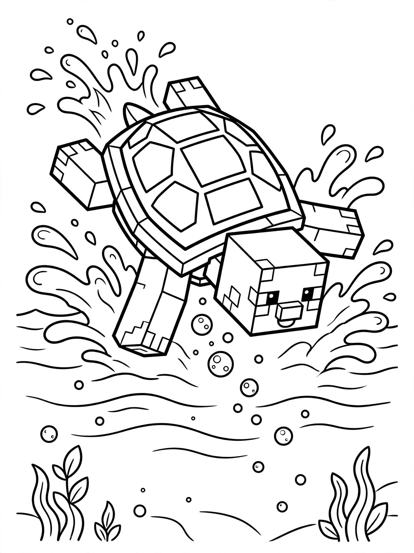 Minecraft Turtle coloring page - shell pattern