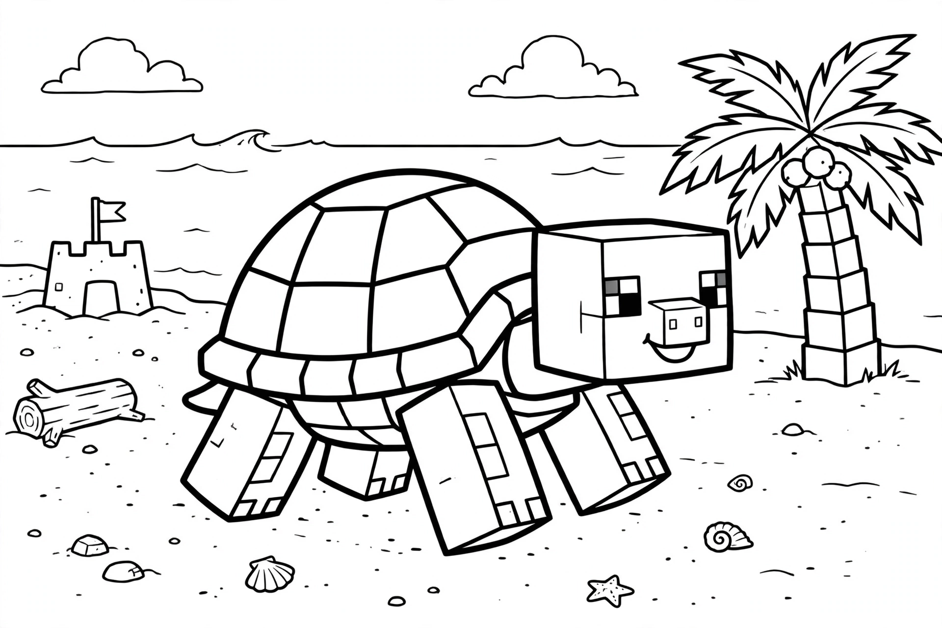 Minecraft Turtle coloring page - on the beach