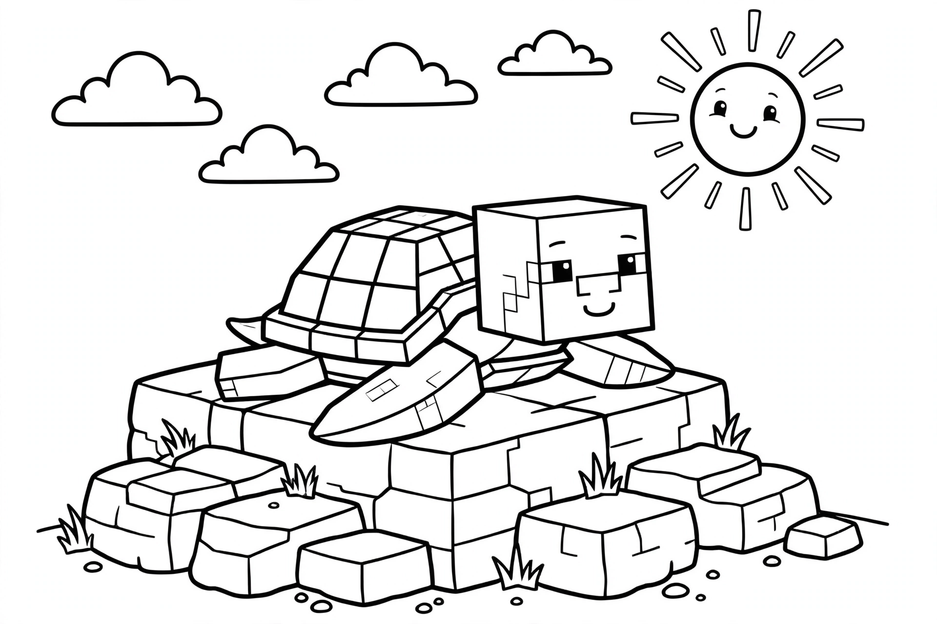 Minecraft Turtle coloring page - sunbathing