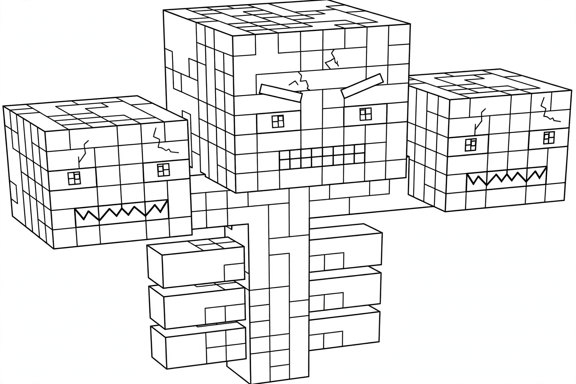 Minecraft Wither coloring page - closeup heads