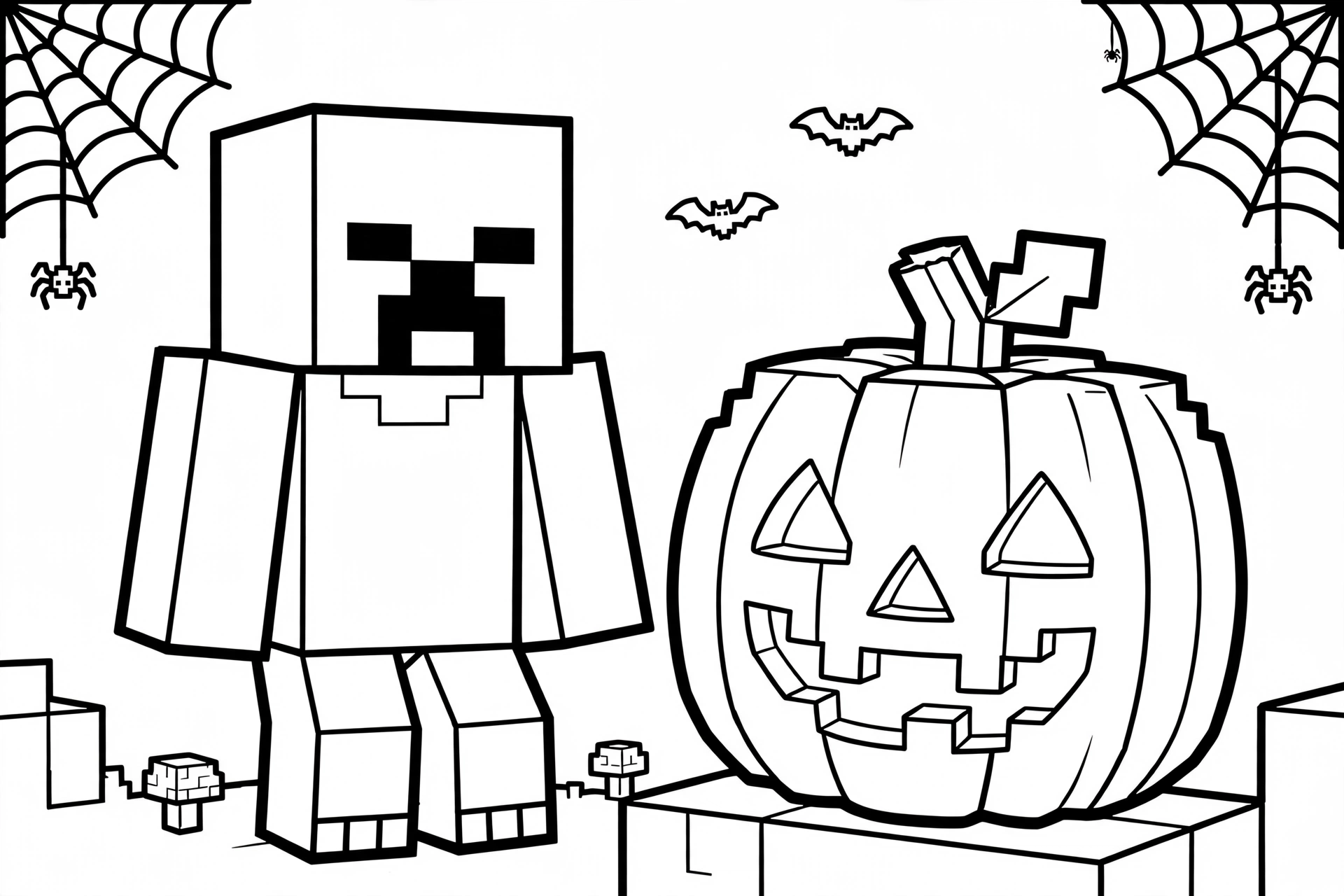 Minecraft Halloween creeper coloring page with pumpkin