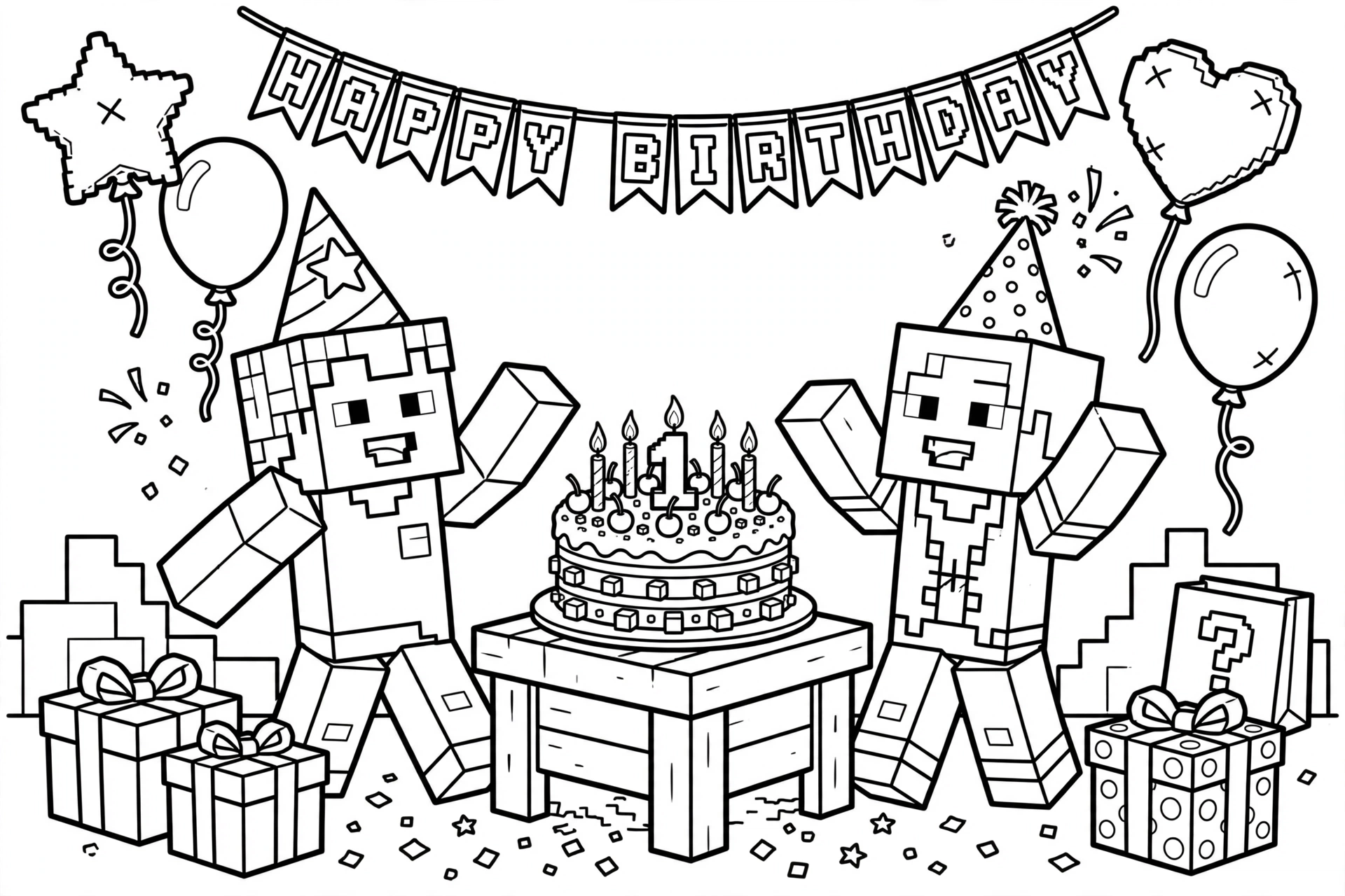 Minecraft birthday party coloring page