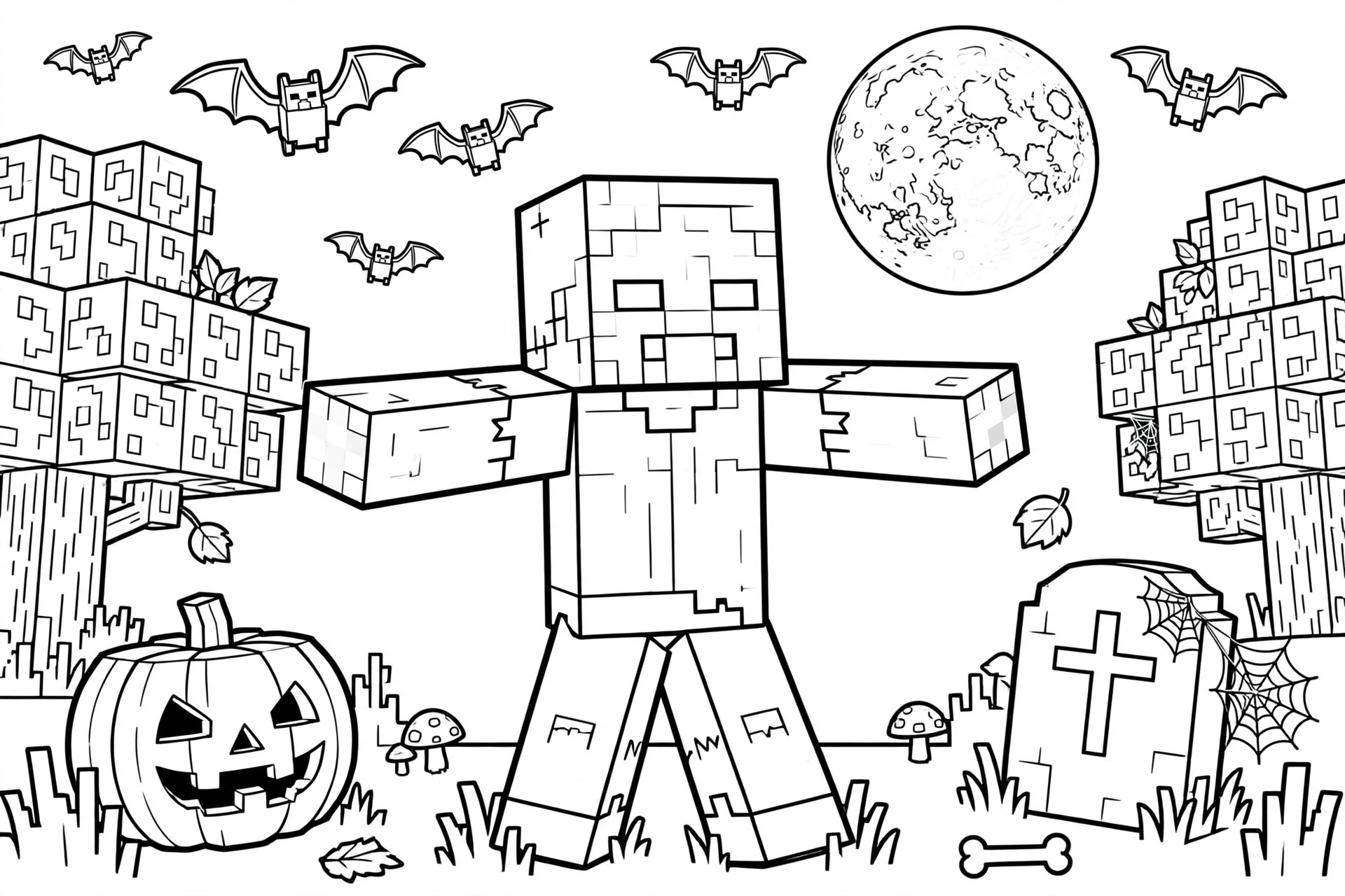 Minecraft Halloween zombie coloring page