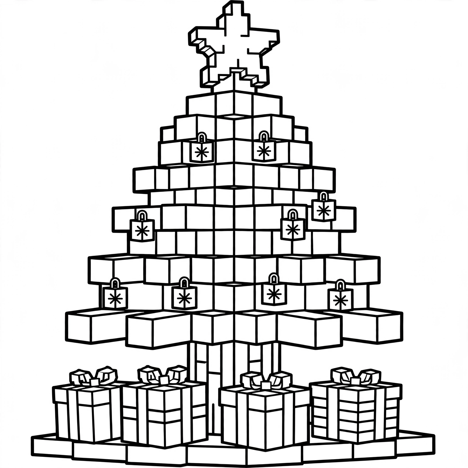 Minecraft Christmas tree coloring page