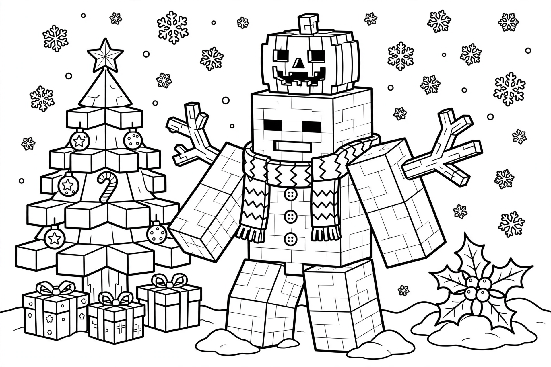 Minecraft snow golem Christmas coloring page