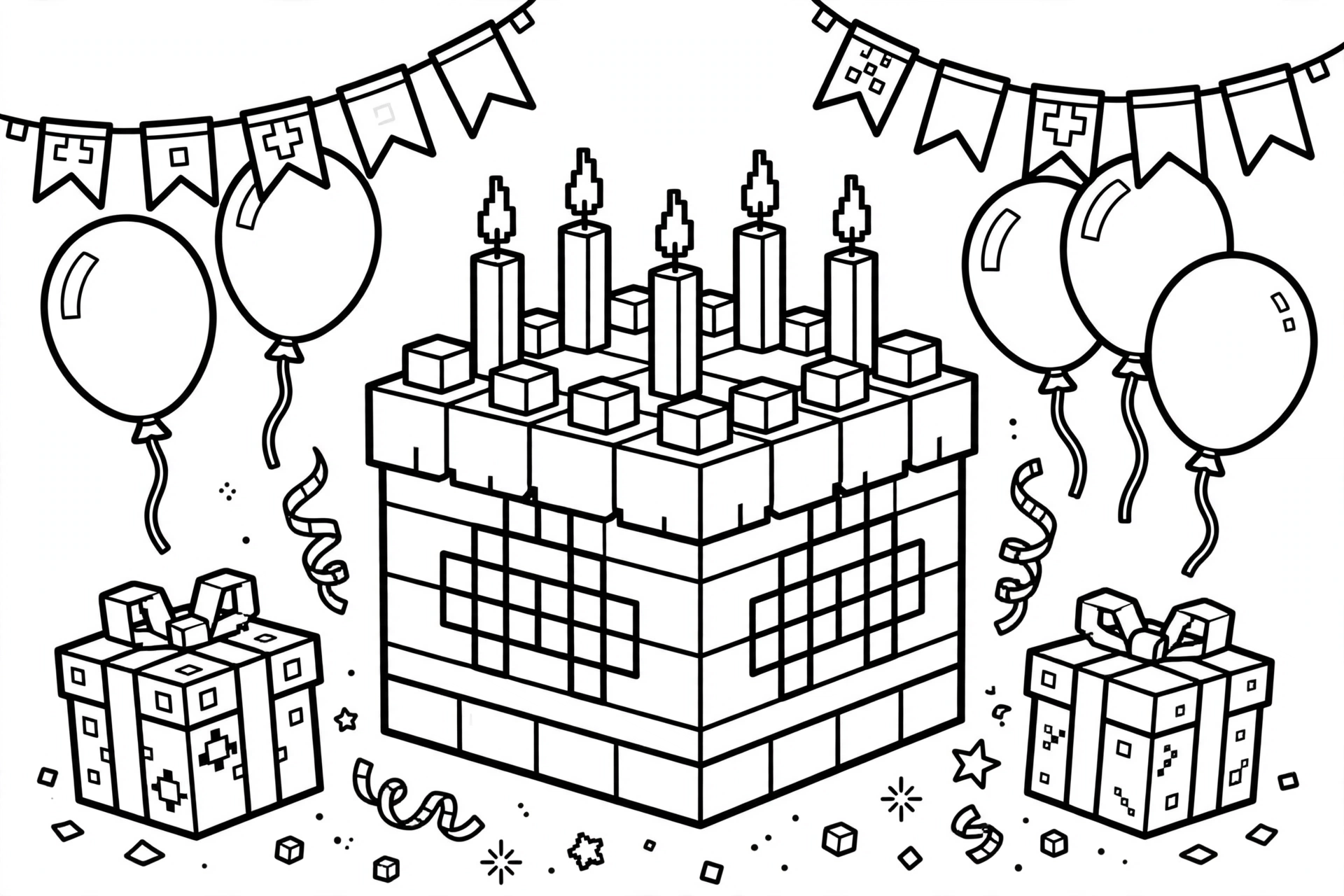 Minecraft birthday cake coloring page