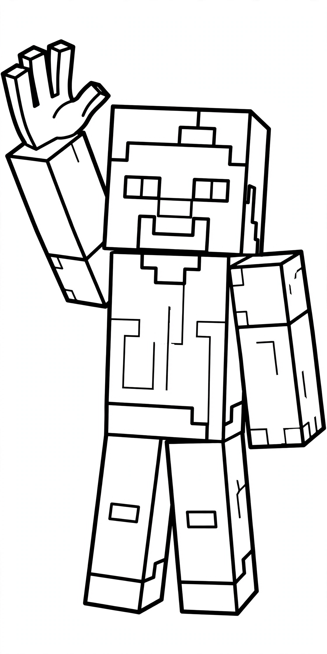 Steve coloring page waving hello full body pose