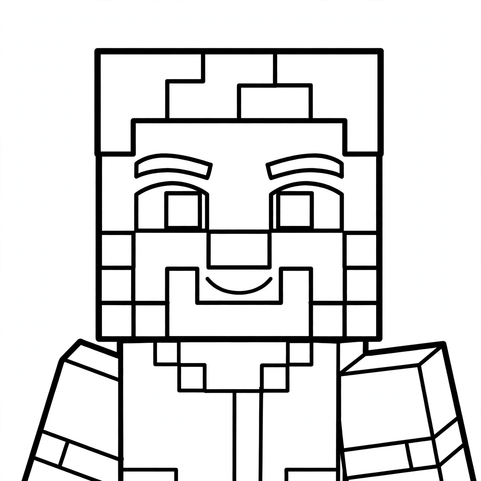 Steve coloring page smiling face closeup
