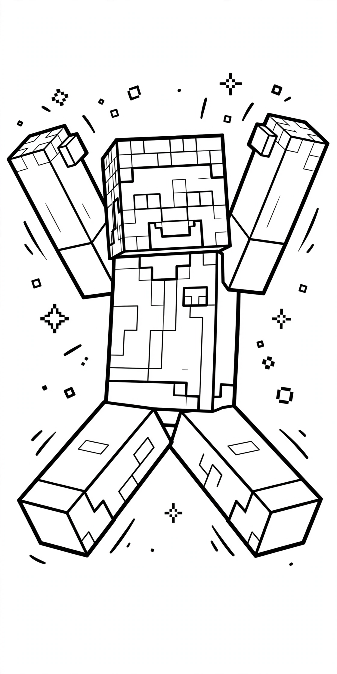 Steve coloring page jumping happily