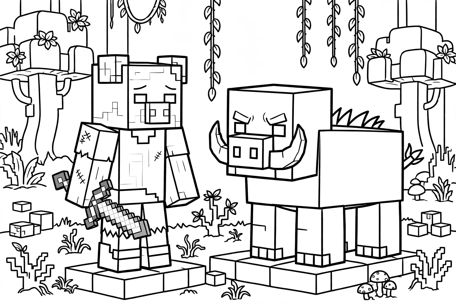 zombie-pigman-with-hoglin-coloring-page